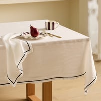 Mayfair White & Black Trim Linen Tablecloth