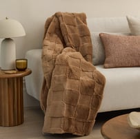 Clea Mocha Check Recycled Fur Throw