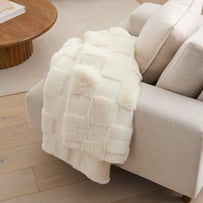 Clea Natural Check Recycled Fur Throw 