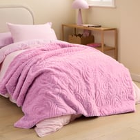 Heart Love Recycled Faux Fur Quilted Pink Blanket
