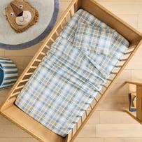 Brooks Blue Check Flannelette Cot Sheet Set