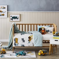 Under Construction White Quilted Cot Quilt Cover Set