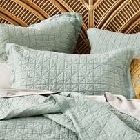 Vintage Washed Linen Eucalyptus Quilted Pillowcase