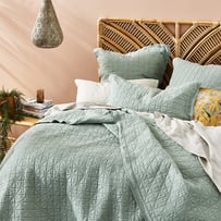 Vintage Washed Linen Eucalyptus Quilted Coverlet Separates