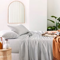 Stonewashed Printed Cotton Navy Stripe Sheet Set