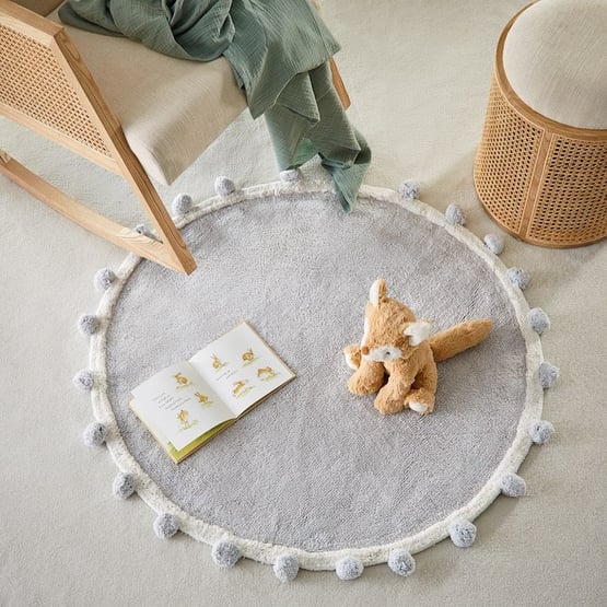 Grey & Natural Pom Pom Rug 