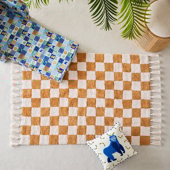 Designer Ochre Check Rug