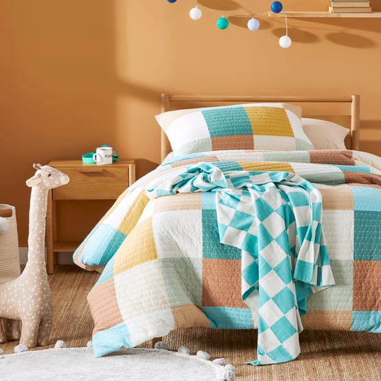 Knitted Aqua Checkerboard Throw