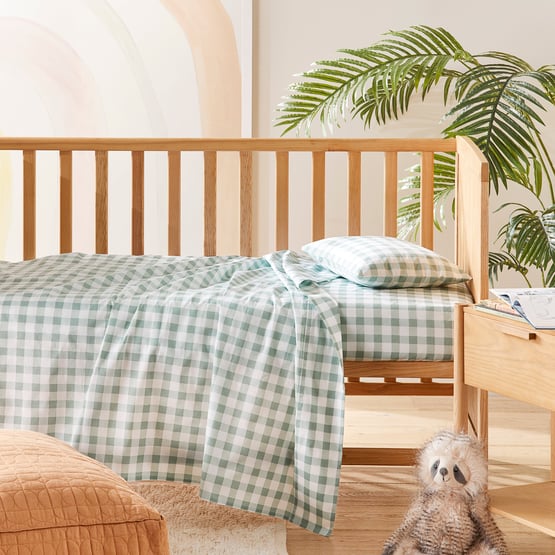 Ashton Gingham Sage Cot Sheet Set