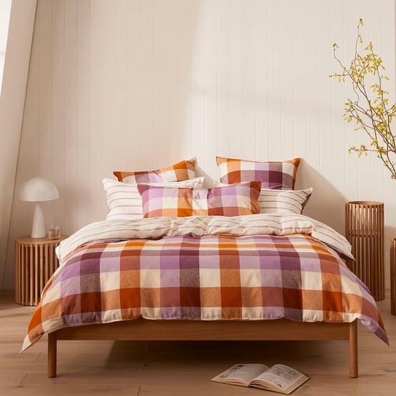 Vintage Washed Linen Cotton Grape Check Quilt Cover Set + Separates