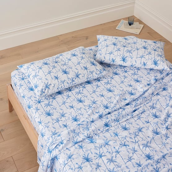 Ocean Palms Blue Printed Sheet Set