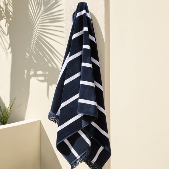 Luxe Indigo Stripe Velour Beach Towel