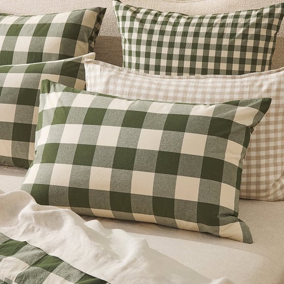 Stonewashed Cotton Basil Gingham Pillowcases