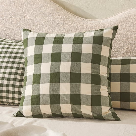 Stonewashed Cotton Basil Gingham Pillowcases