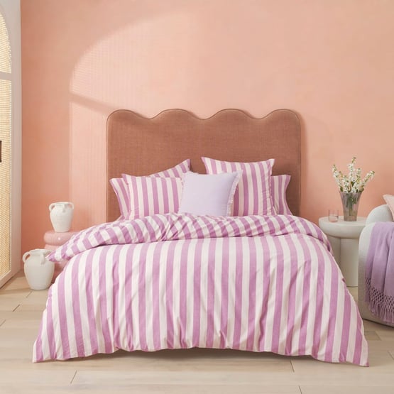 Stonewashed Cotton Berry Block Stripe Quilt Cover Separates