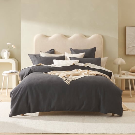 Bamboo Cotton Waffle Charcoal Quilt Cover Set + Separates