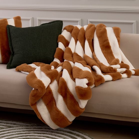 Neve Natural & Hazel Stripe Fur Throw