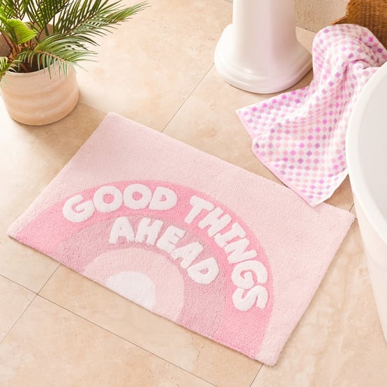Good Things Ahead Pink Bath Mat