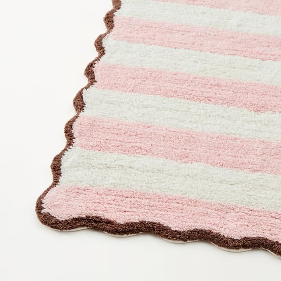 Scallop Pearl Pink & Natural Stripe Bath Mat