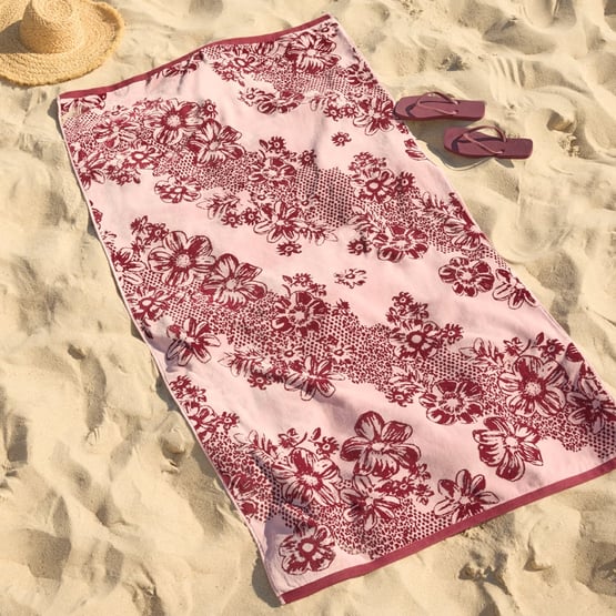 Diagonal Floral Stripe Luxe Velour Beach Towel