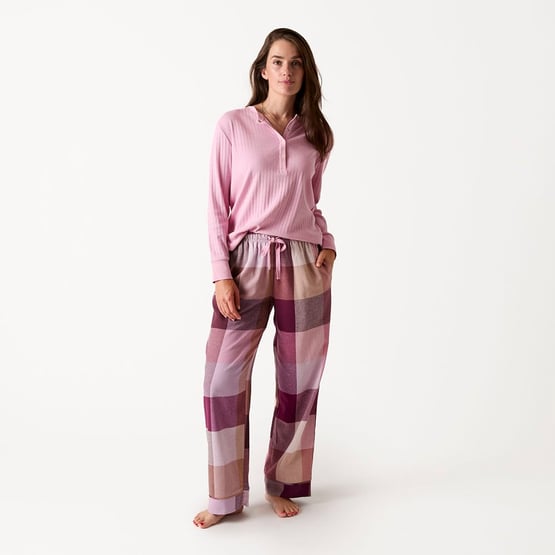 Womens Flannelette Mulberry Long Pyjama Set