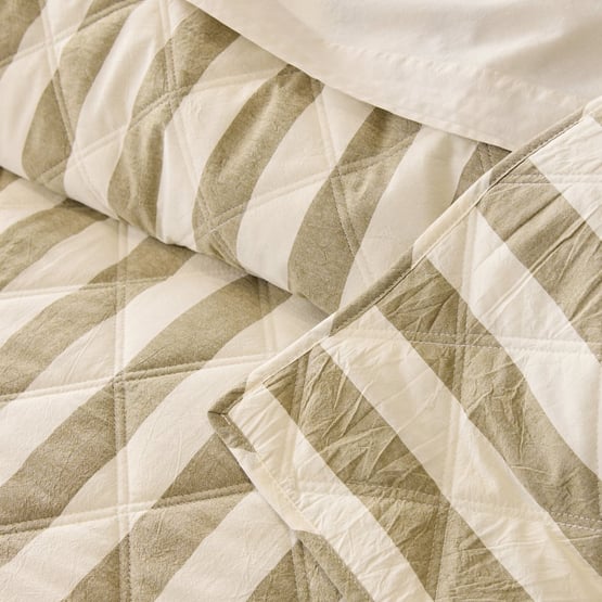 Stonewashed Cotton Olive & Coconut Quilted Coverlet Separates