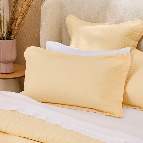 Vintage Washed Linen Lemon Quilted Pillowcases - Standard Pillowcase Each