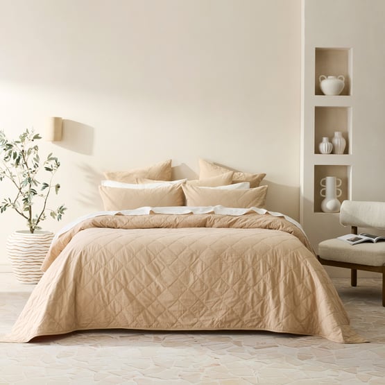 Stonewashed Cotton Sesame Quilted Coverlet Separates