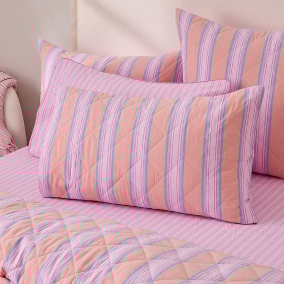Yarn Dyed Lottie Pink Stripe Quilted Pillowcases