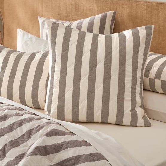 Stonewashed Cotton Natural & Chocolate Stripe Quilted Pillowcases