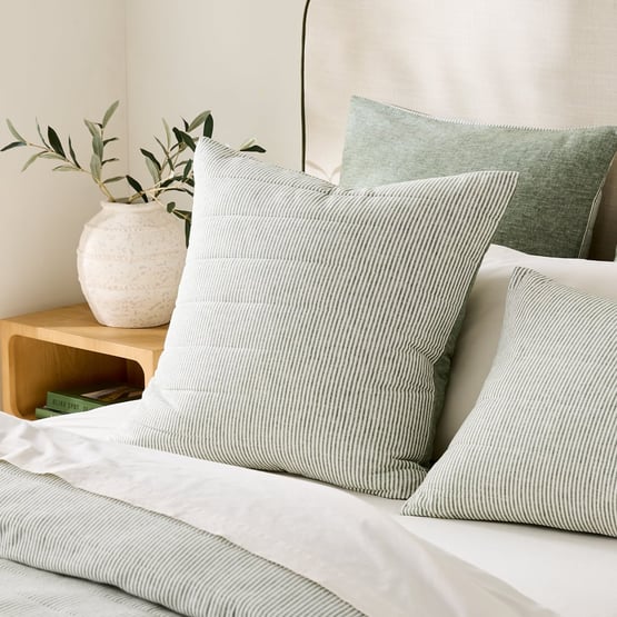 Linen Cotton Thyme Stripe Quilted Pillowcases