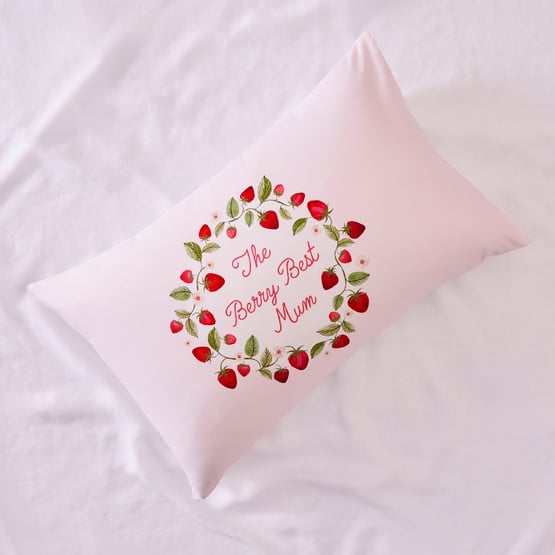 Mothers Day Berry Best Mum White Text Pillowcase