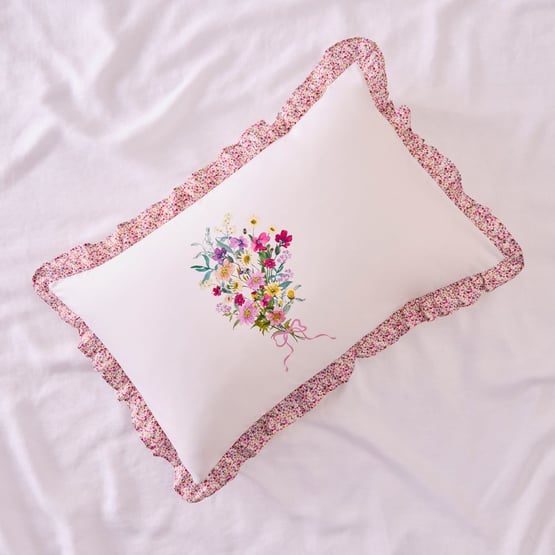 Mothers Day Bouquet Ruffle White Text Pillowcase