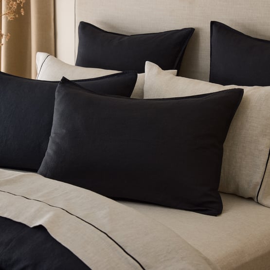 Vintage Washed Linen Liquorice Pillowcases