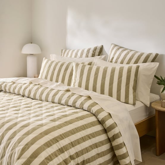 Stonewashed Cotton Olive & Coconut Quilted Coverlet Separates