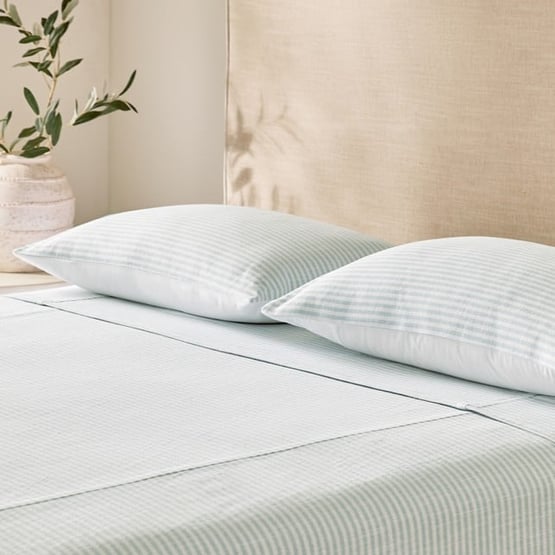 Noa White & Dusty Blue Stripe Pillowcases