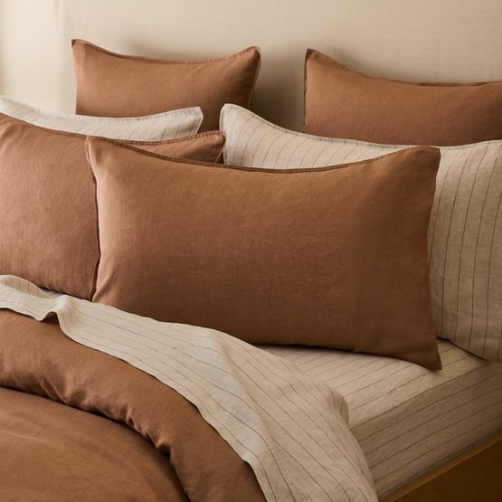 Vintaged Washed Linen Mocha Pillowcases