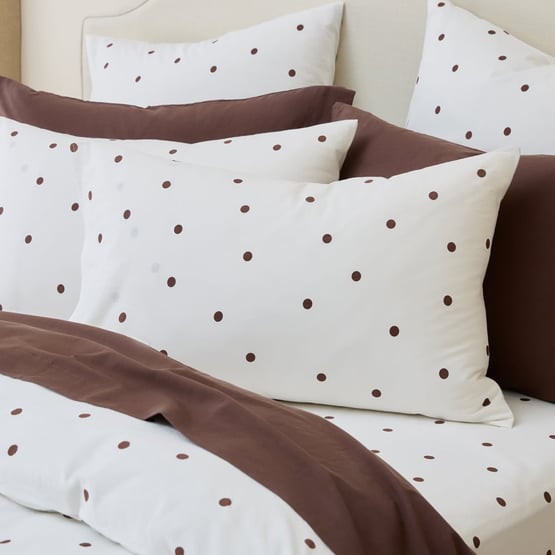 Stonewashed Cotton Chocolate & Coconut Spot Pillowcases