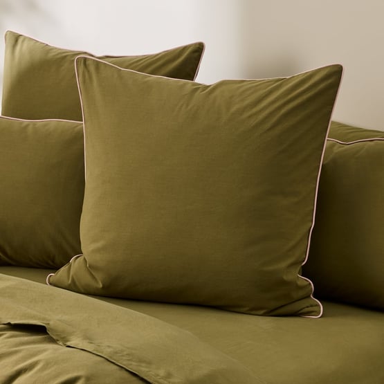 Stonewashed Cotton Olive & Peony Piped Pillowcases