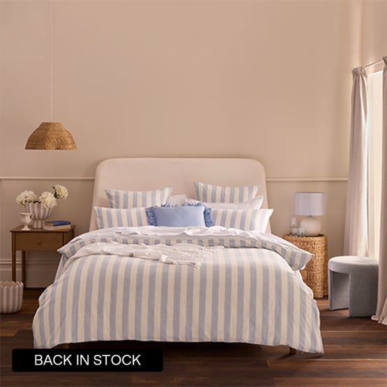 Arden Stripe Dusty Blue Linen Cotton Quilt Cover Set + Separates