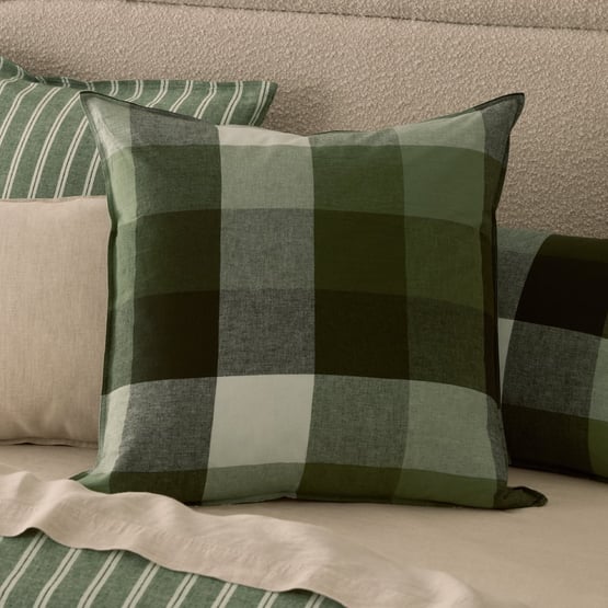 Linen Cotton Thyme Check Green Pillowcases