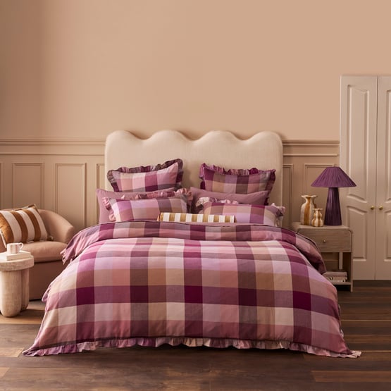 Mulberry Check Ruffle Flannelette Quilt Cover Set + Separates