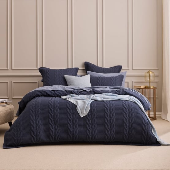 Wells Navy Quilted Jersey Quilt Cover Separates