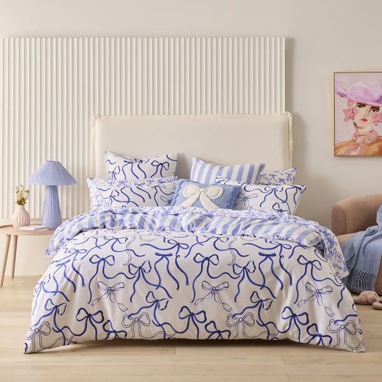 Sweet Dreams Blue Bows Blue Quilt Cover Set + Separates