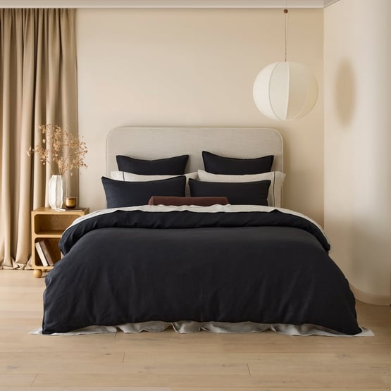 Vintage Washed Linen Liquorice Quilt Cover Separates