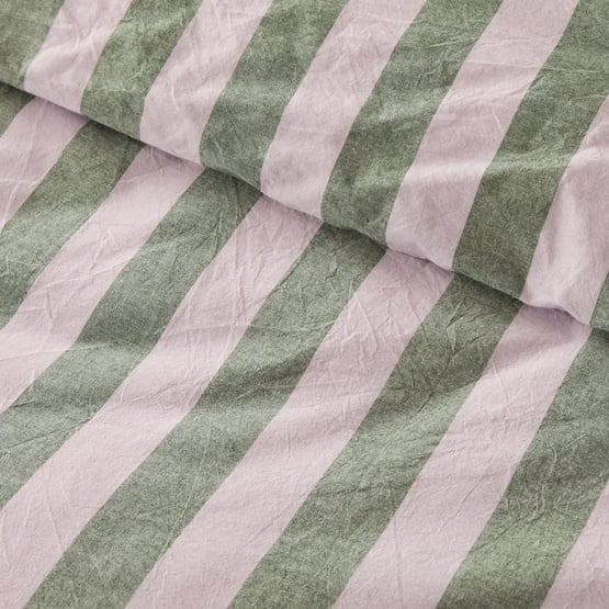 Stonewashed Cotton Emerald & Lilac Block Stripe Quilt Cover Separates