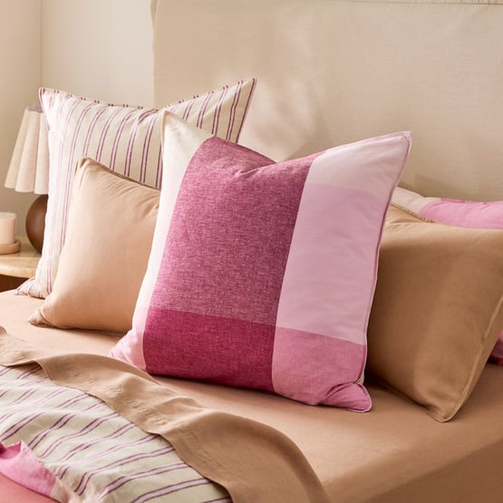 Linen Cotton Sunlit Berry Check Pillowcase