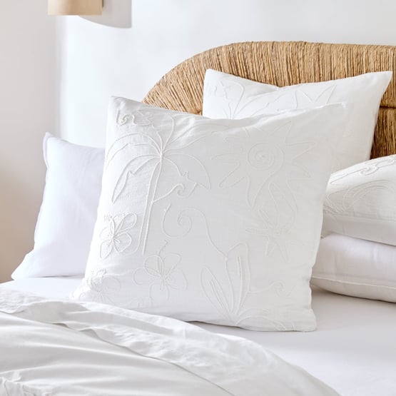 Mana Wave White Embroidered Pillowcases