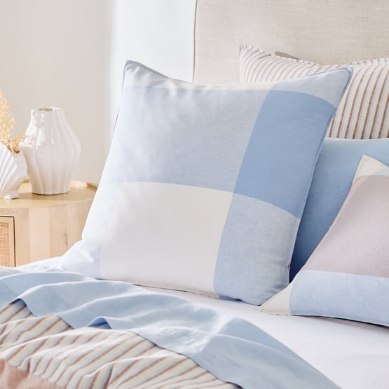 Linen Cotton Cove Blue Check Pillowcase