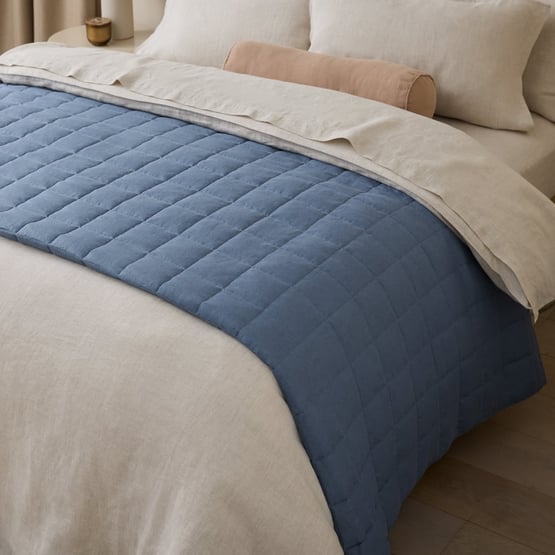 Vintage Washed Linen Denim Quilted Bedcover